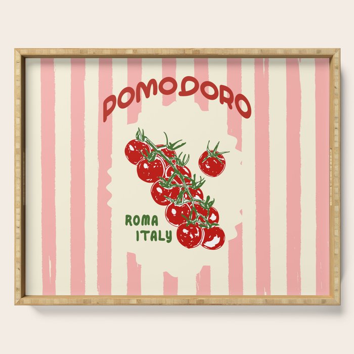 Pomodoro Tomatoes Retro Pink Stripes Serving Tray Gallery Image 1