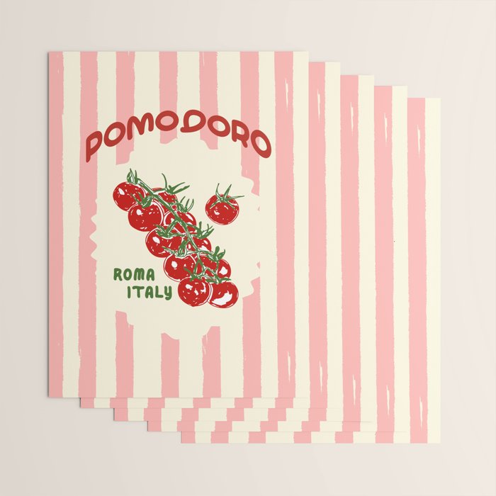 Pomodoro Tomatoes Retro Pink Stripes Wrapping Paper Gallery Image 3