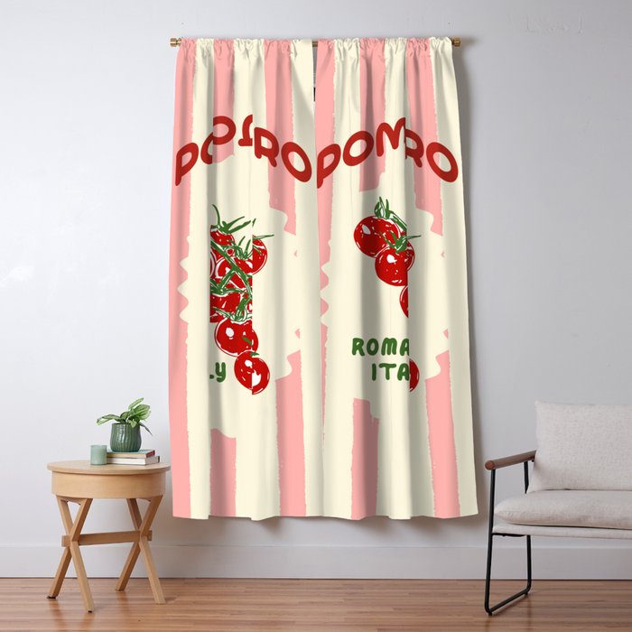 Pomodoro Tomatoes Retro Pink Stripes Window Curtain Gallery Image 1