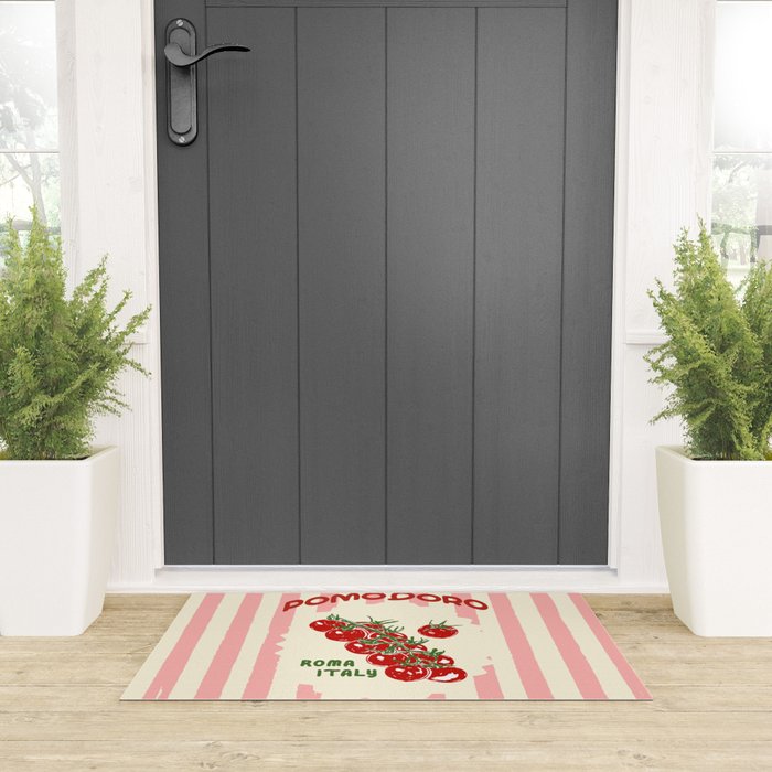 Pomodoro Tomatoes Retro Pink Stripes Welcome Mat Gallery Image 3