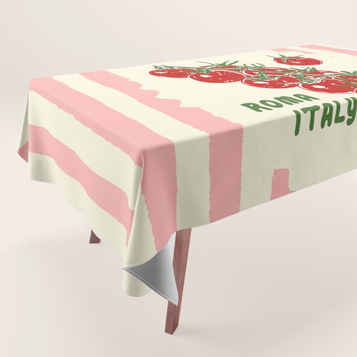 Pomodoro Tomatoes Retro Pink Stripes Tablecloth Gallery Image 1