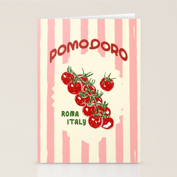 Pomodoro Tomatoes Retro Pink Stripes Stationery Card Gallery Image 1