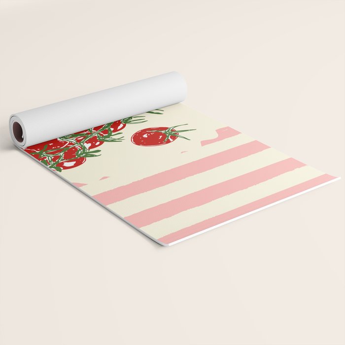 Pomodoro Tomatoes Retro Pink Stripes Yoga Mat Gallery Image 2