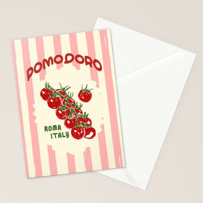 Pomodoro Tomatoes Retro Pink Stripes Stationery Card Gallery Image 2