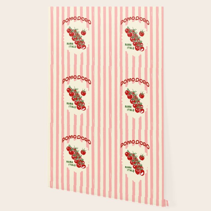 Pomodoro Tomatoes Retro Pink Stripes Wallpaper Gallery Image 2