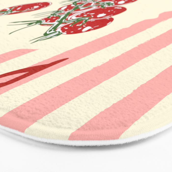 Pomodoro Tomatoes Retro Pink Stripes Bath Mat Gallery Image 3