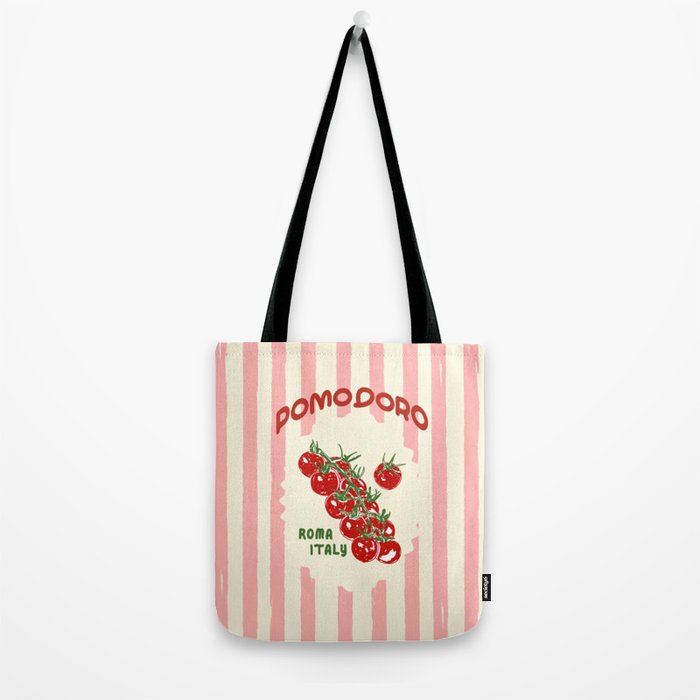 Pomodoro Tomatoes Retro Pink Stripes Tote Bag Gallery Image 2
