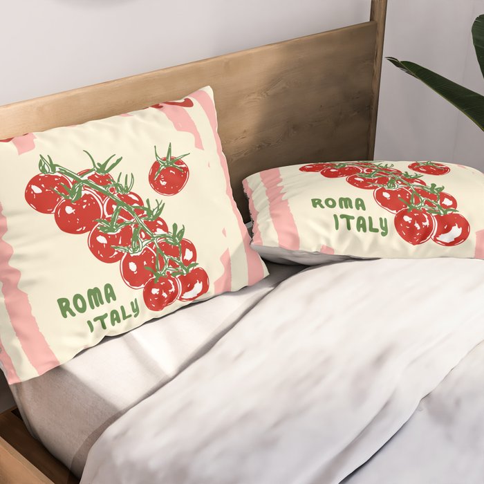 Pomodoro Tomatoes Retro Pink Stripes Pillow Sham Gallery Image 2