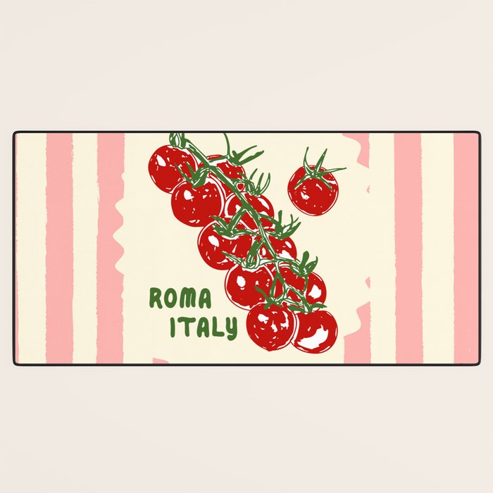 Pomodoro Tomatoes Retro Pink Stripes Desk Mat Gallery Image 3