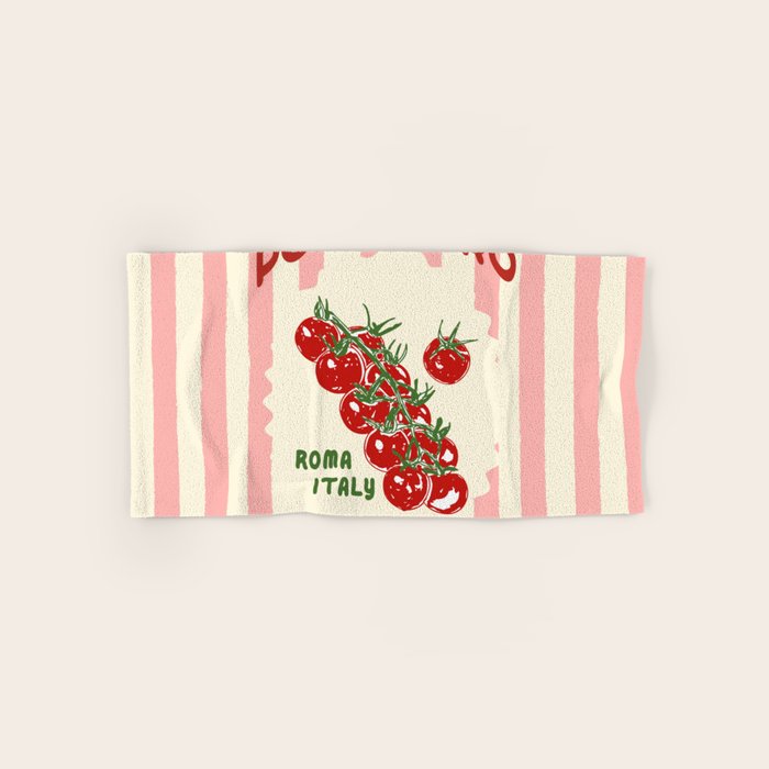 Pomodoro Tomatoes Retro Pink Stripes Bath Towel Gallery Image 1