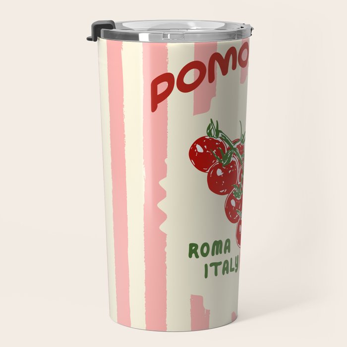 Pomodoro Tomatoes Retro Pink Stripes Travel Mug Gallery Image 3