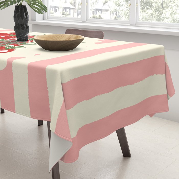 Pomodoro Tomatoes Retro Pink Stripes Tablecloth Gallery Image 3