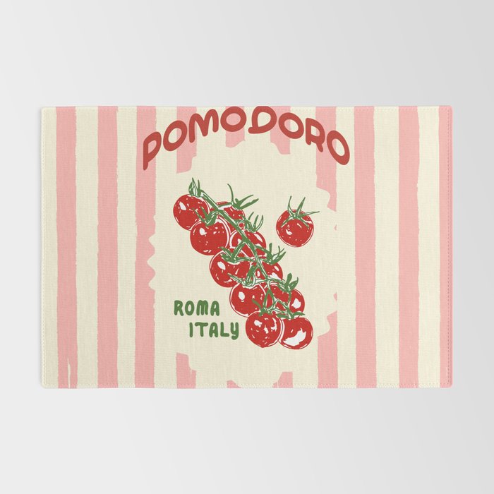 Pomodoro Tomatoes Retro Pink Stripes Rug Gallery Image 2