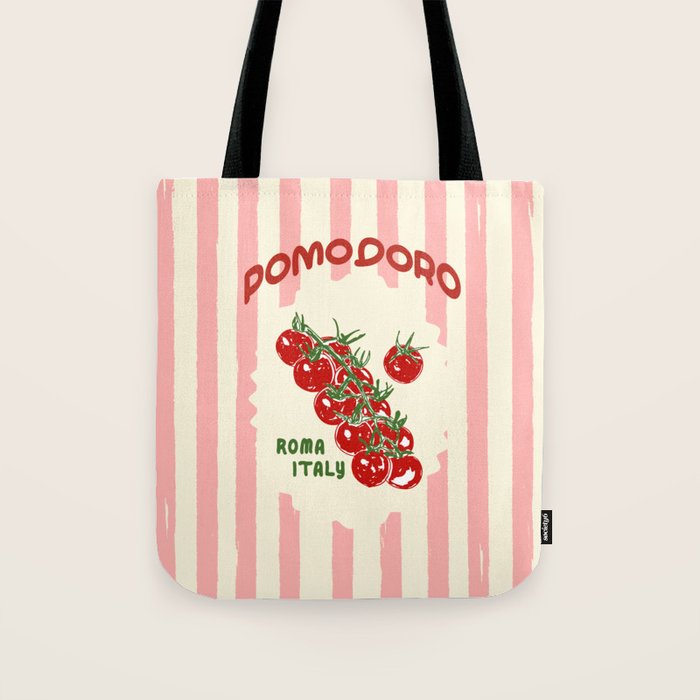 Pomodoro Tomatoes Retro Pink Stripes Tote Bag Gallery Image 1