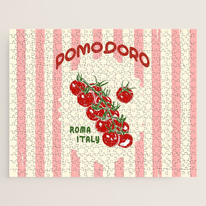 Pomodoro Tomatoes Retro Pink Stripes Jigsaw Puzzle Gallery Image 1