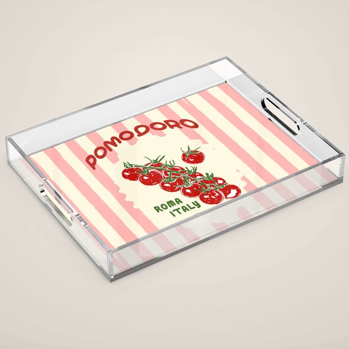 Pomodoro Tomatoes Retro Pink Stripes Acrylic Tray Gallery Image 1