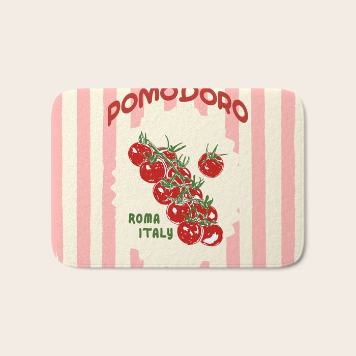 Pomodoro Tomatoes Retro Pink Stripes Bath Mat Gallery Image 1