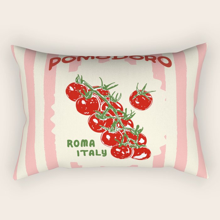 Pomodoro Tomatoes Retro Pink Stripes Rectangular Pillow Gallery Image 1
