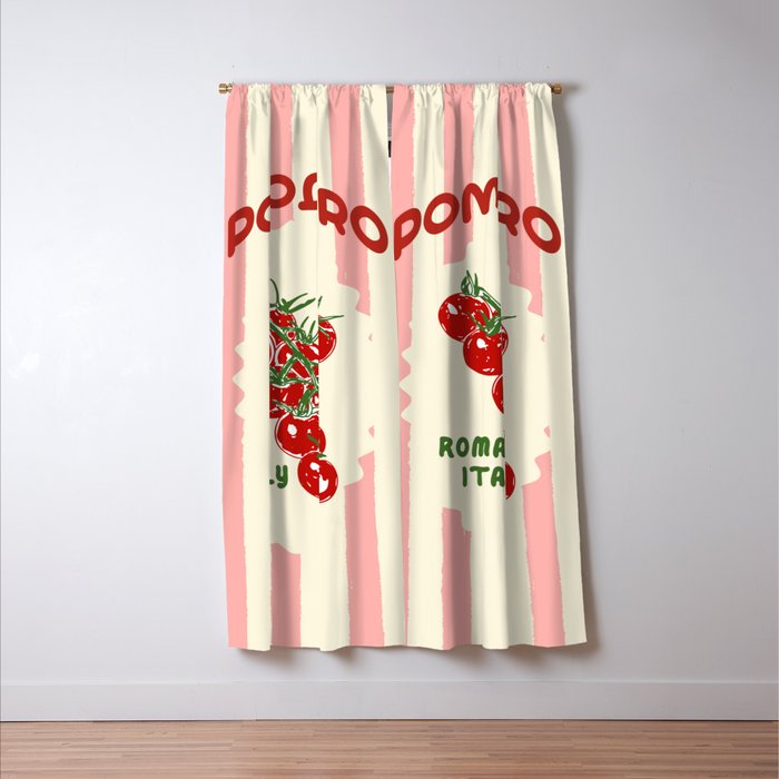 Pomodoro Tomatoes Retro Pink Stripes Window Curtain Gallery Image 3