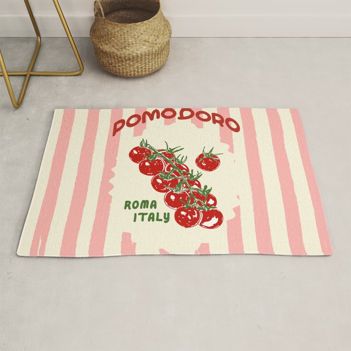Pomodoro Tomatoes Retro Pink Stripes Rug Gallery Image 1