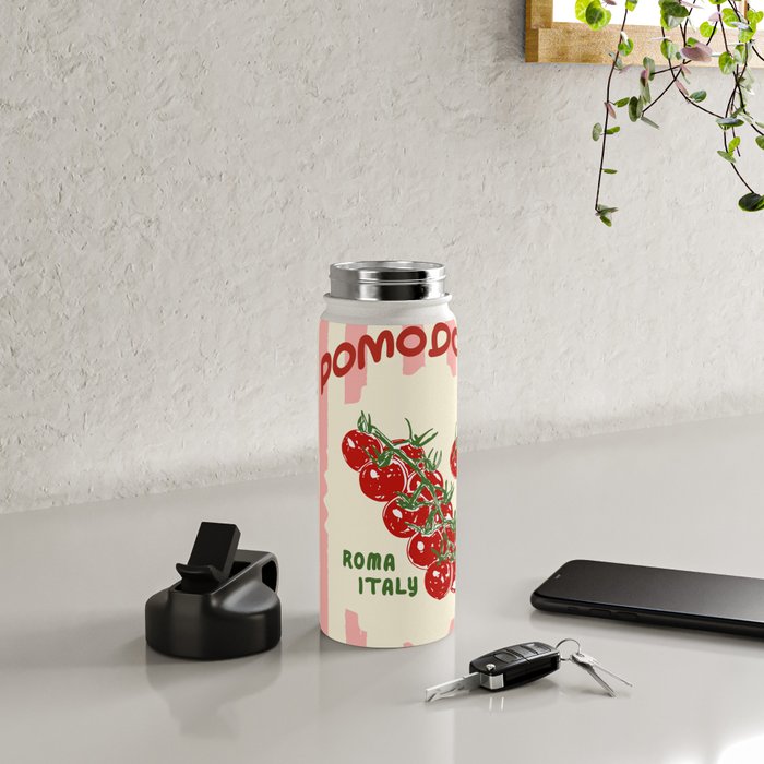 Pomodoro Tomatoes Retro Pink Stripes Water Bottle Gallery Image 4