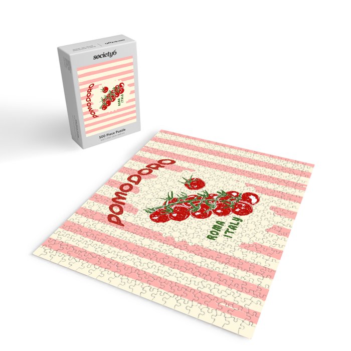 Pomodoro Tomatoes Retro Pink Stripes Jigsaw Puzzle Gallery Image 2