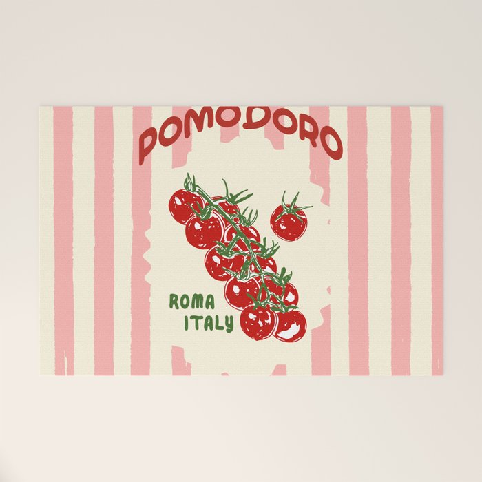 Pomodoro Tomatoes Retro Pink Stripes Welcome Mat Gallery Image 1