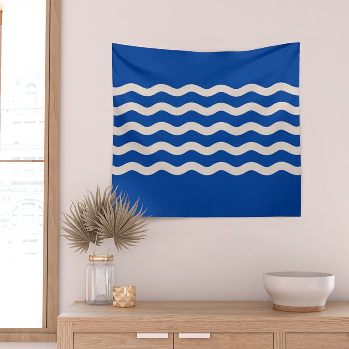 Indigo Waves in Blue and White Wall Tapestry Gallery Image 2