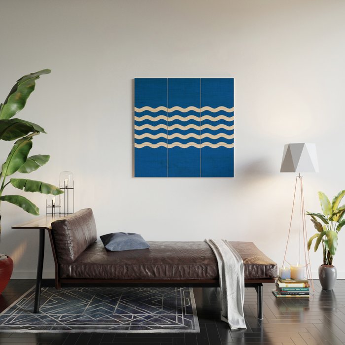 Indigo Waves in Blue and White Wood Wall Art Gallery Image 2