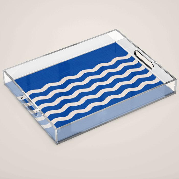 Indigo Waves in Blue and White Acrylic Tray Gallery Image 1