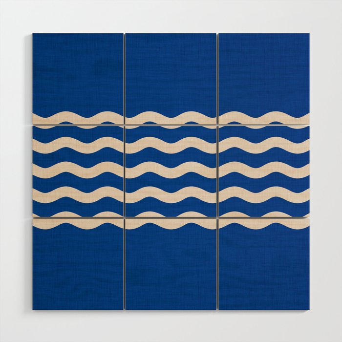 Indigo Waves in Blue and White Wood Wall Art Gallery Image 1