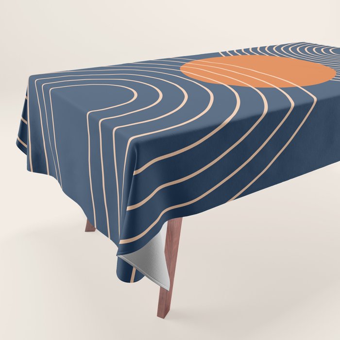 Geometric Lines in Orange and Navy Blue 2 (Sun and Rainbow Abstract) Tablecloth Gallery Image 1