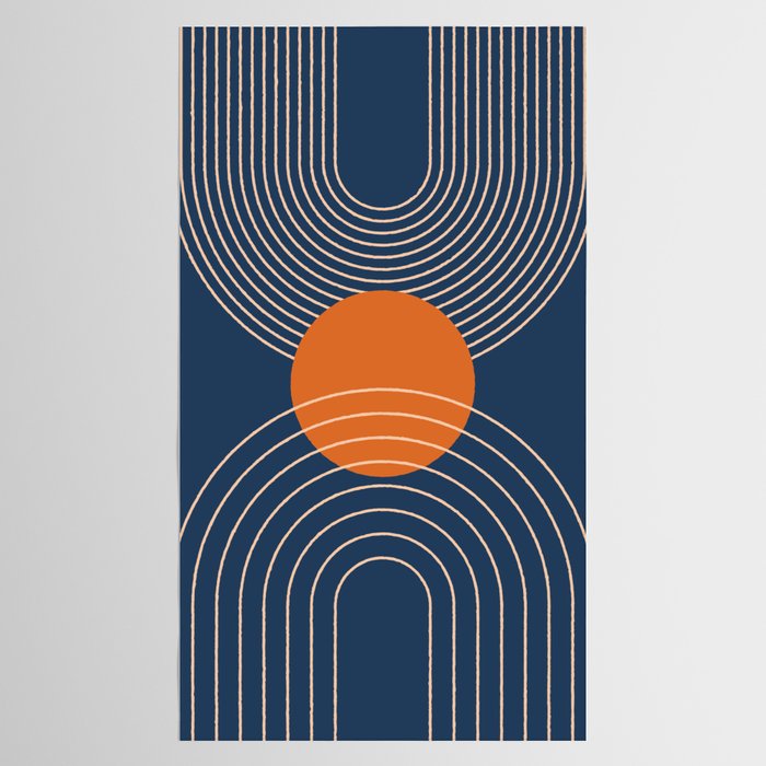 Geometric Lines in Orange and Navy Blue 2 (Sun and Rainbow Abstract) Tablecloth Gallery Image 2