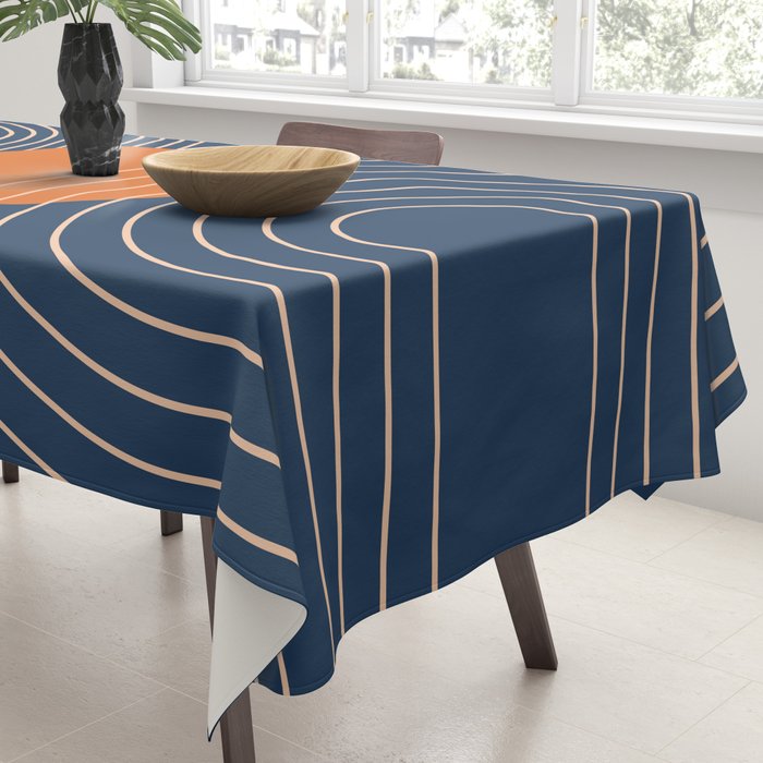 Geometric Lines in Orange and Navy Blue 2 (Sun and Rainbow Abstract) Tablecloth Gallery Image 3