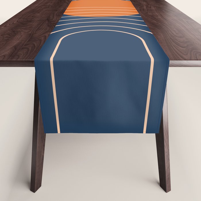 Geometric Lines in Orange and Navy Blue 2 (Sun and Rainbow Abstract) Table Runner Gallery Image 1