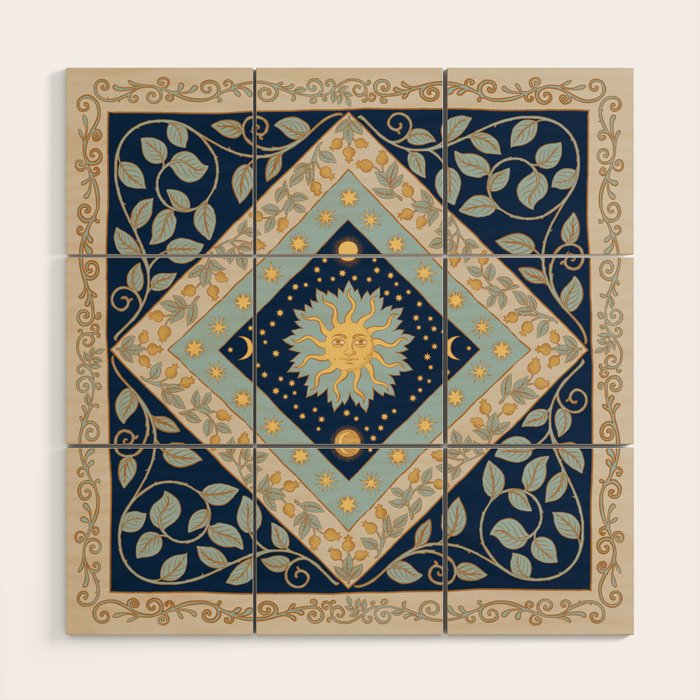 Sun Moon and Stars Celestial Blue Wood Wall Art Gallery Image 1