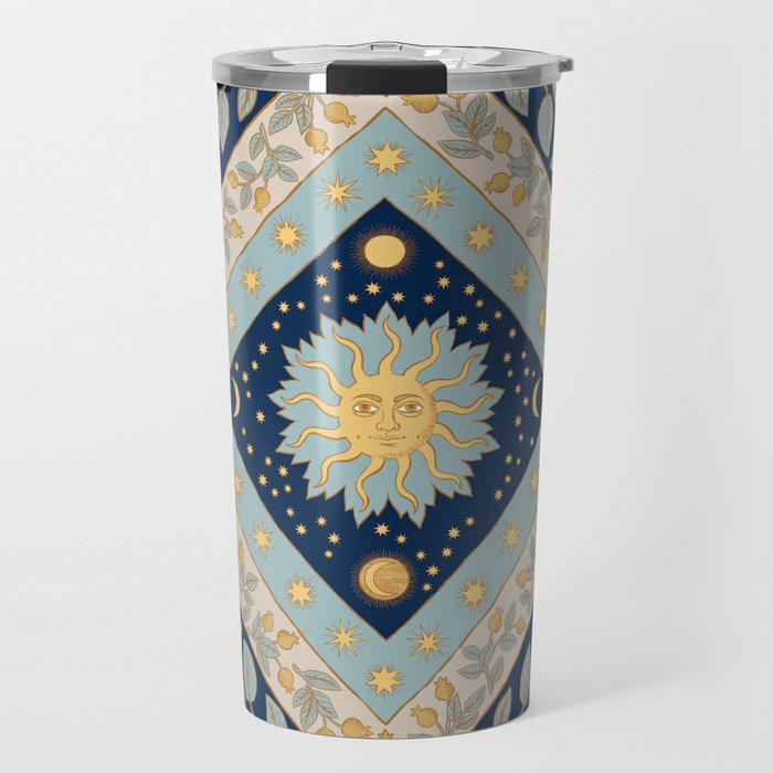 Sun Moon and Stars Celestial Blue Travel Mug Gallery Image 1
