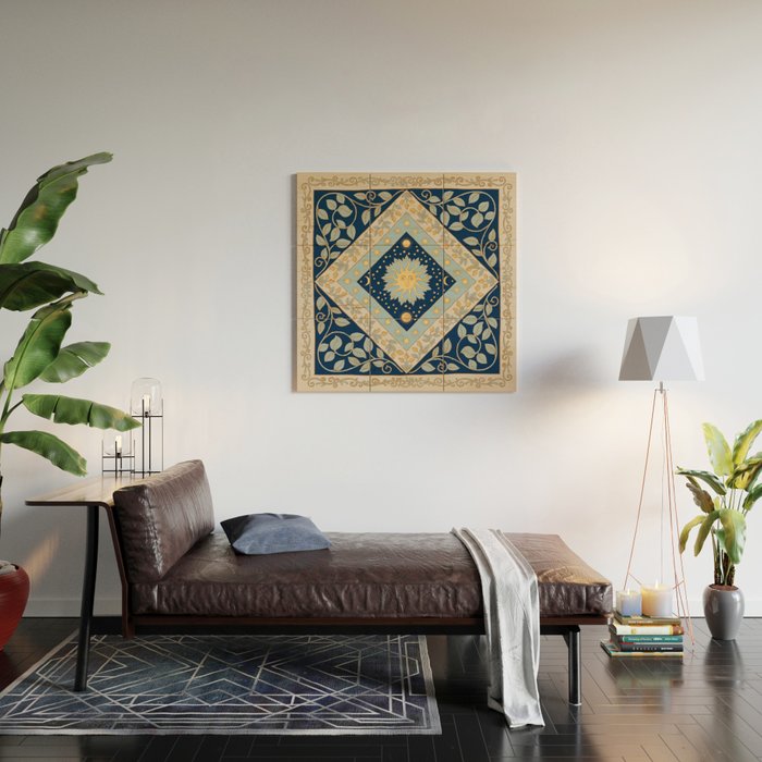 Sun Moon and Stars Celestial Blue Wood Wall Art Gallery Image 2