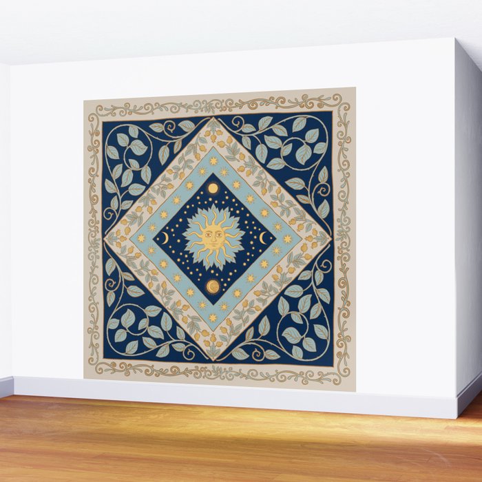 Sun Moon and Stars Celestial Blue Wall Mural Gallery Image 2
