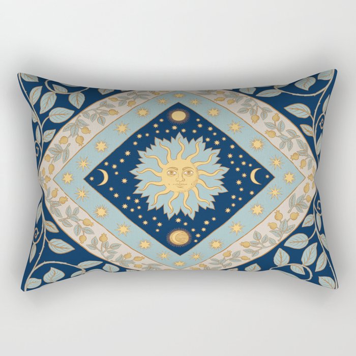 Sun Moon and Stars Celestial Blue Rectangular Pillow Gallery Image 1