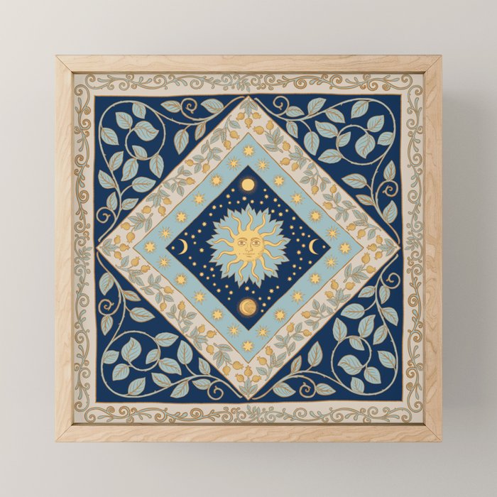 Sun Moon and Stars Celestial Blue Mini Art Print Gallery Image 1
