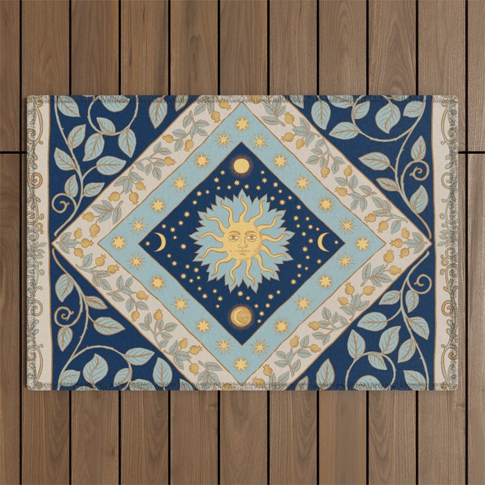 Sun Moon and Stars Celestial Blue Outdoor Rug Gallery Image 1