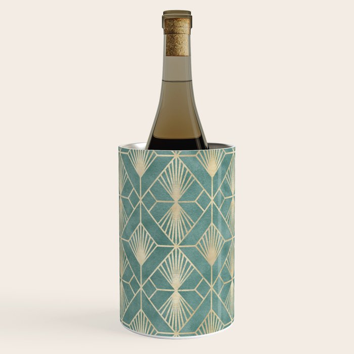 Art Deco Diamonds in Teal and Gold Wine Chiller Gallery Image 1