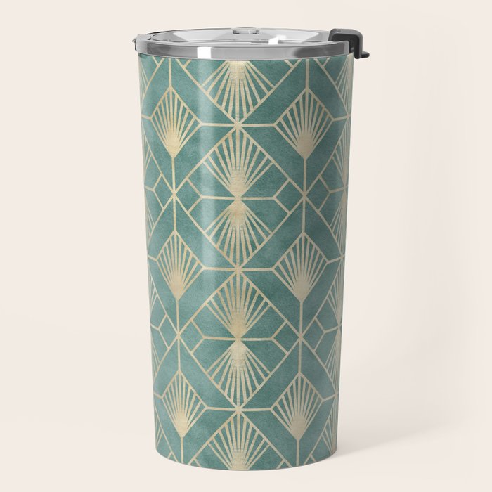 Art Deco Diamonds in Teal and Gold Travel Mug Gallery Image 2