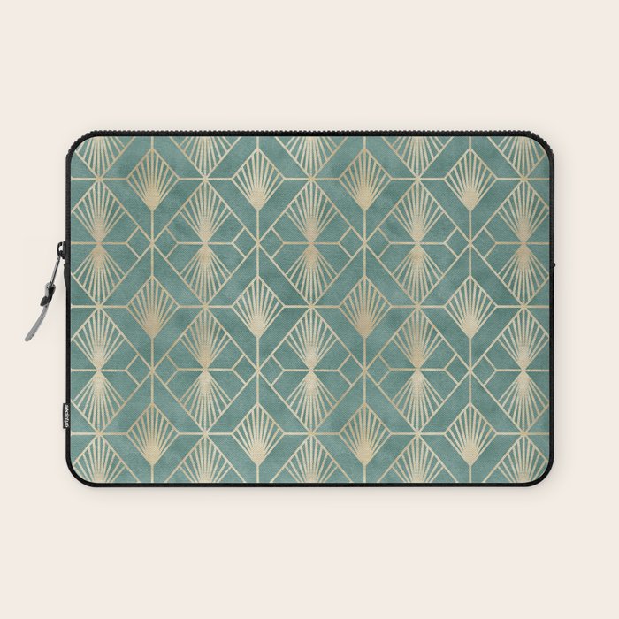 Art Deco Diamonds in Teal and Gold Laptop Sleeve Gallery Image 1