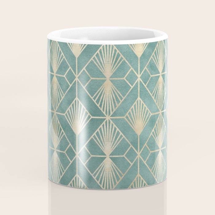 Art Deco Diamonds in Teal and Gold Coffee Mug Gallery Image 4