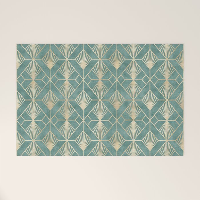 Art Deco Diamonds in Teal and Gold Welcome Mat Gallery Image 1