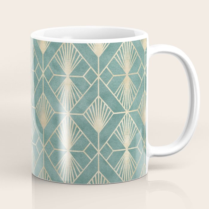 Art Deco Diamonds in Teal and Gold Coffee Mug Gallery Image 1