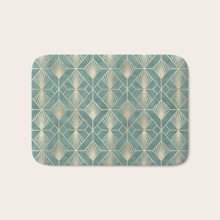 Art Deco Diamonds in Teal and Gold Bath Mat Gallery Image 1