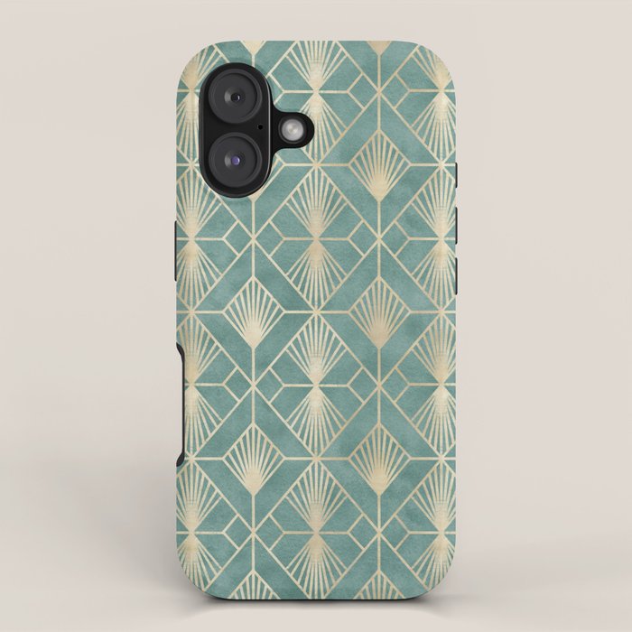 Art Deco Diamonds in Teal and Gold iPhone Case Gallery Image 1